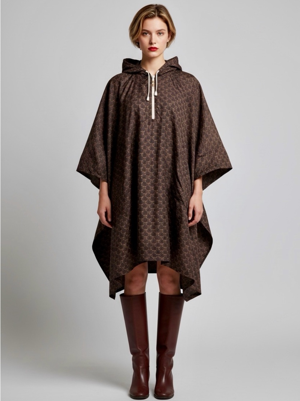 Celine Brown Monogram Hooded Windbreaker Poncho